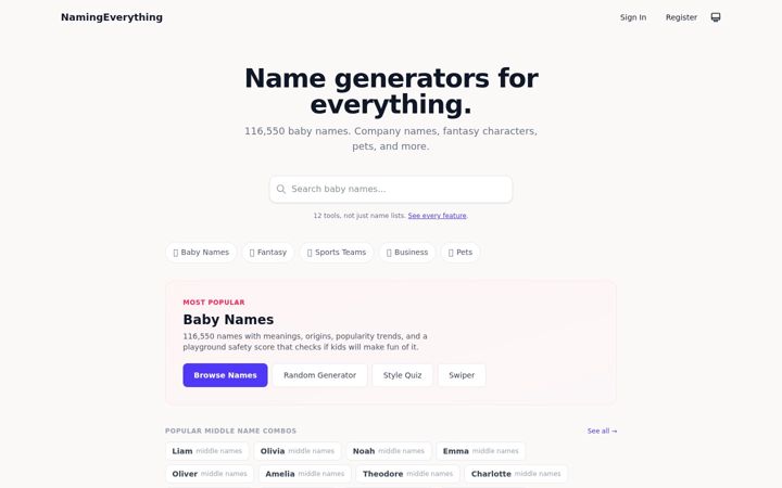 Screenshot of namingeverything.com