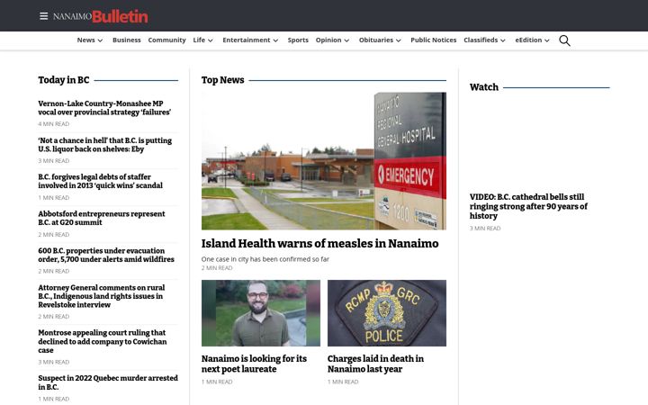 Screenshot of nanaimobulletin.com