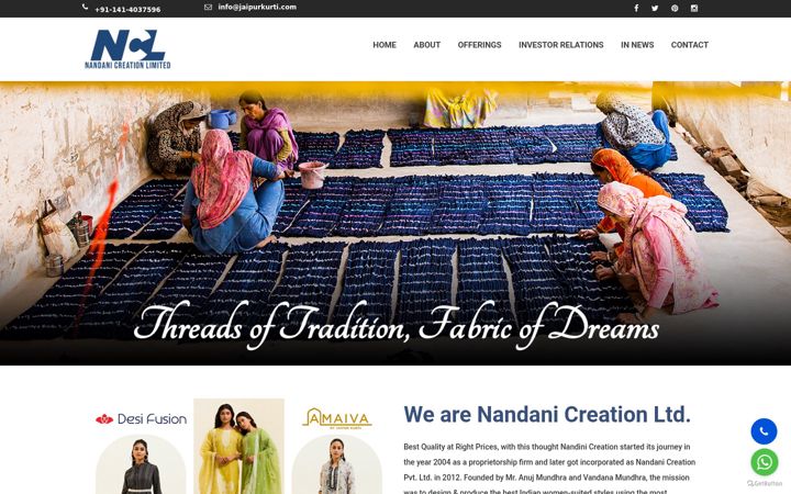 Screenshot of nandanicreation.com