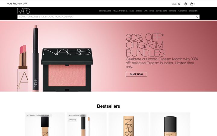 Ekraanipilt saidist narscosmetics.co.uk