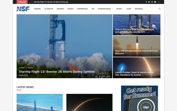 Posnetek zaslona nasaspaceflight.com