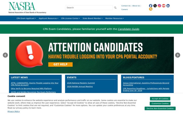 Screenshot of nasba.org