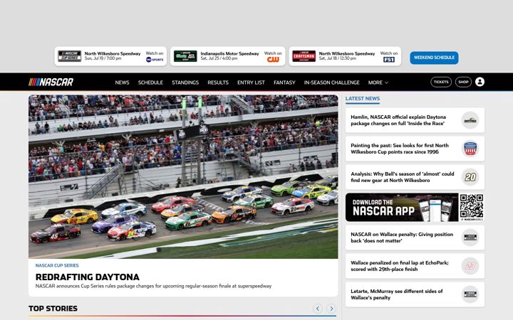 Snímek obrazovky nascar.com