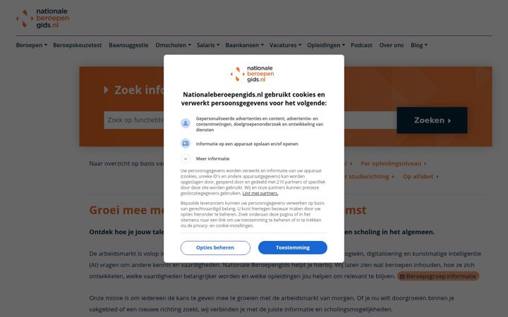 Screenshot of nationaleberoepengids.nl