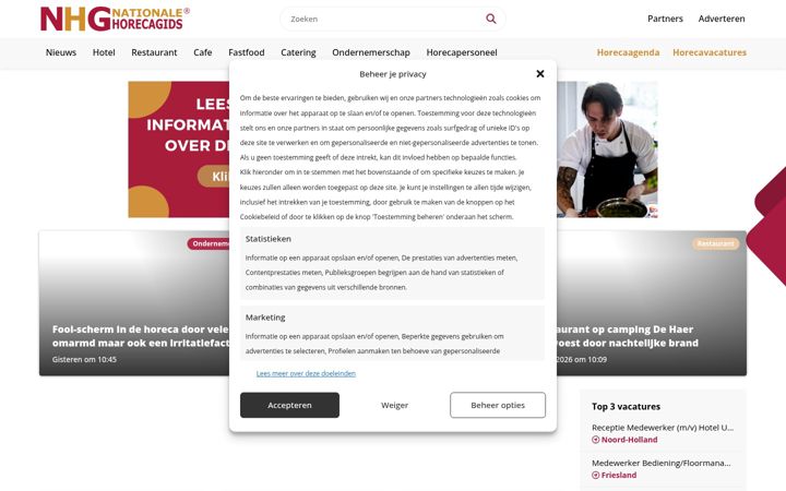 Screenshot van nationalehorecagids.nl