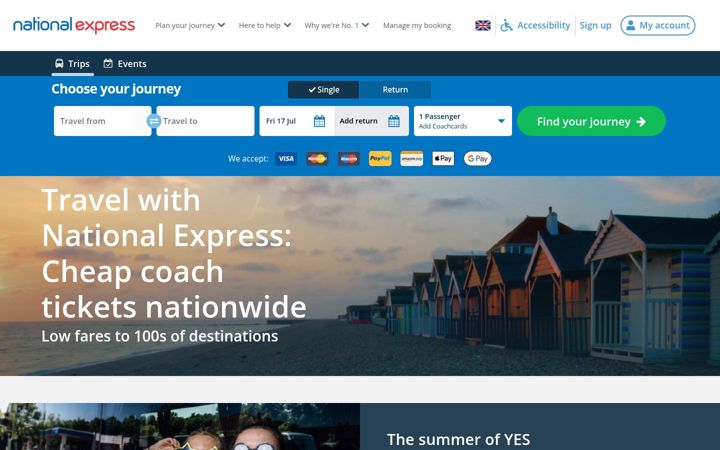 Screenshot stránky nationalexpress.com