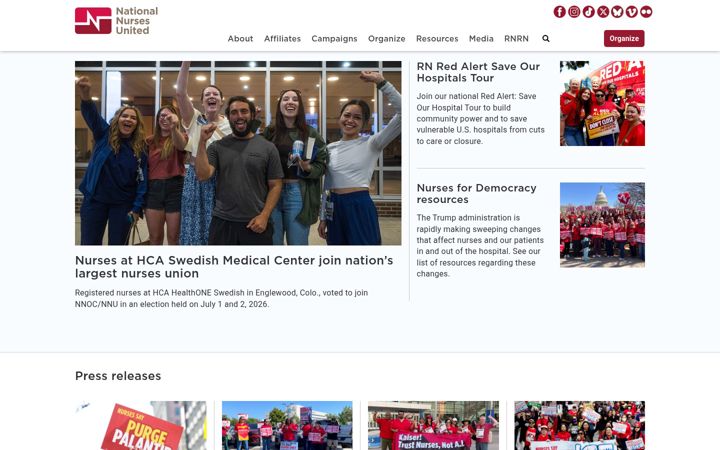 Screenshot of nationalnursesunited.org