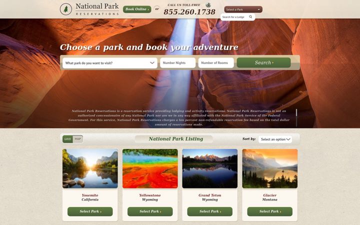 Screenshot of nationalparkreservations.com