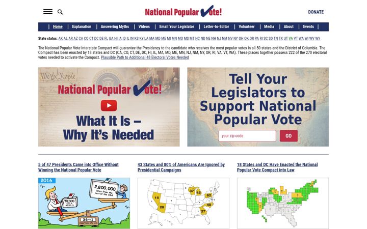 Screenshot of nationalpopularvote.com
