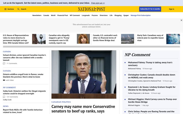 Snímek obrazovky nationalpost.com