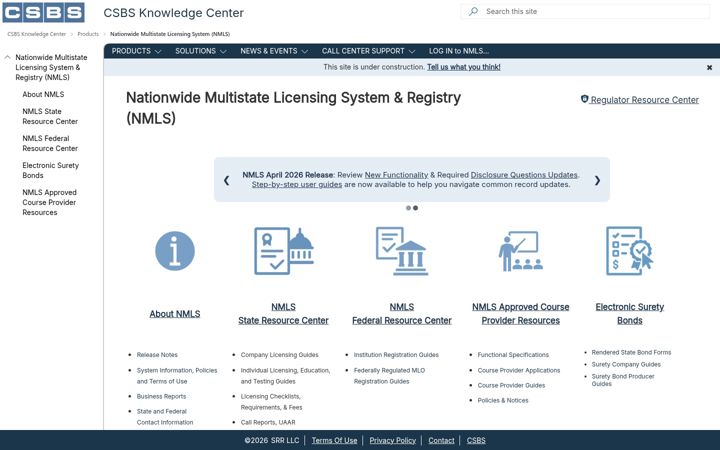 Screenshot van nationwidelicensingsystem.org