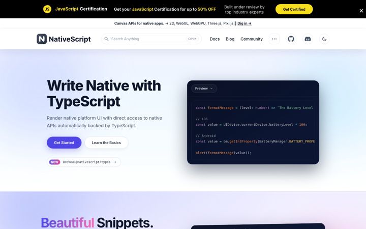 Screenshot of nativescript.org