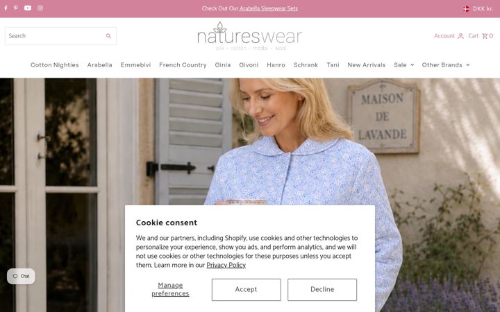 Screenshot stránky natureswear.com