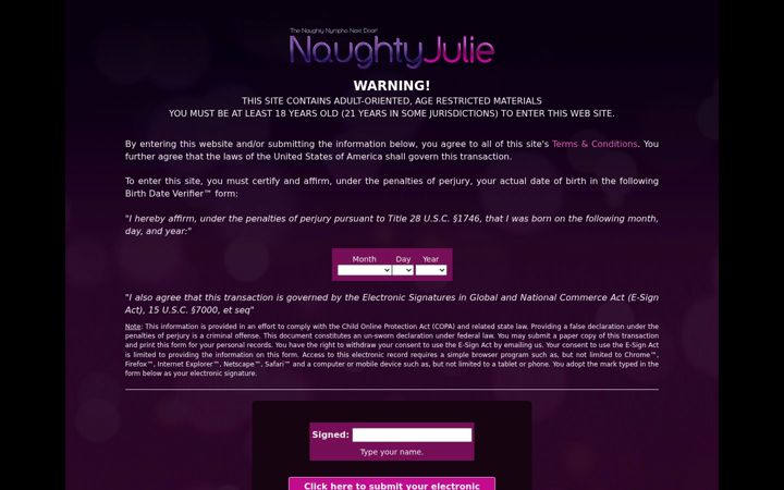 Screenshot of naughtyjulie.com