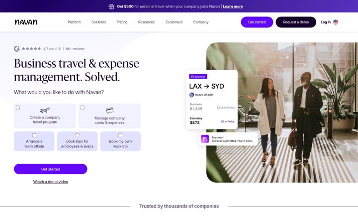 Screenshot von navan.com