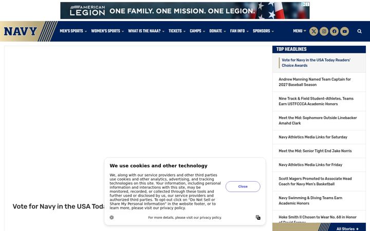 Screenshot of navysports.com