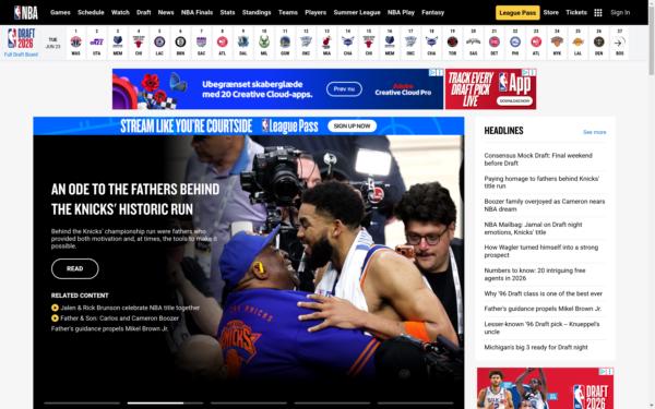 Screenshot of nba.com