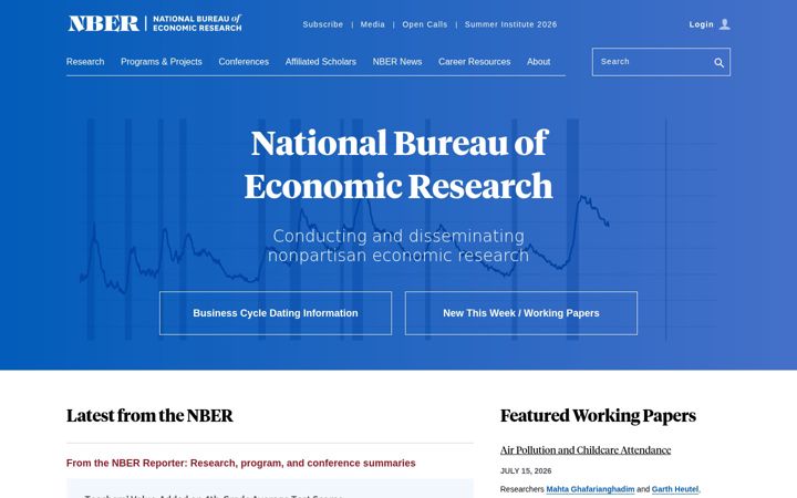 Screenshot von nber.org