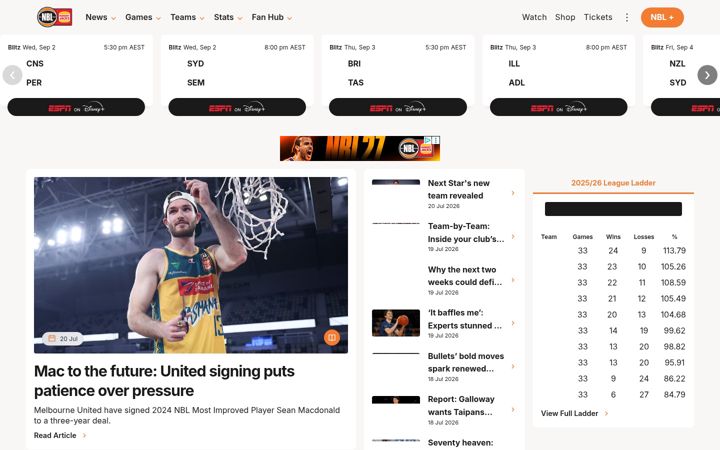 Screenshot of nbl.com.au