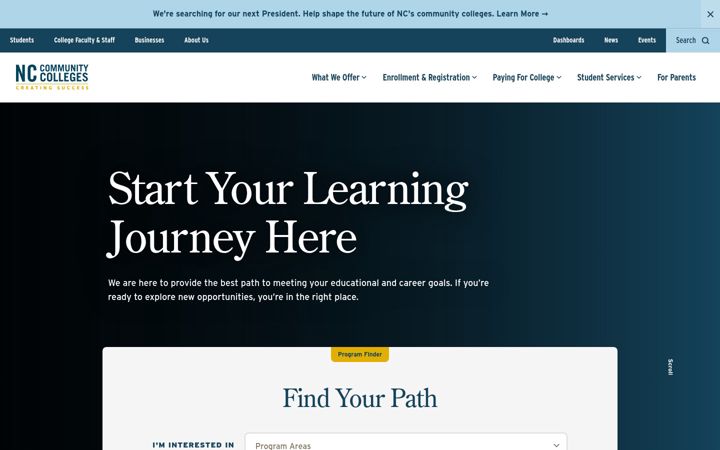 Screenshot of nccommunitycolleges.edu