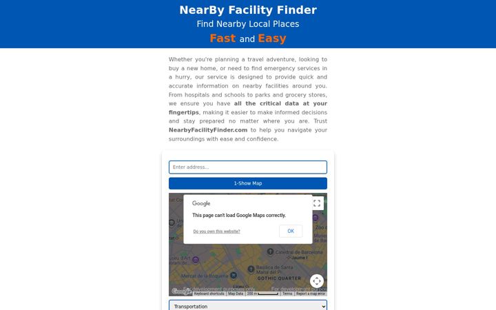 Ekraanipilt saidist nearbyfacilityfinder.com