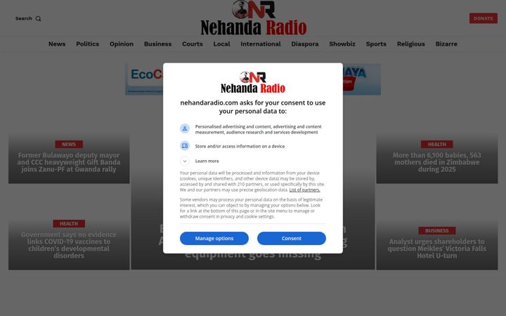 Screenshot of nehandaradio.com