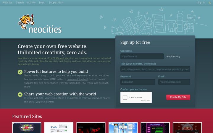 Screenshot di neocities.org