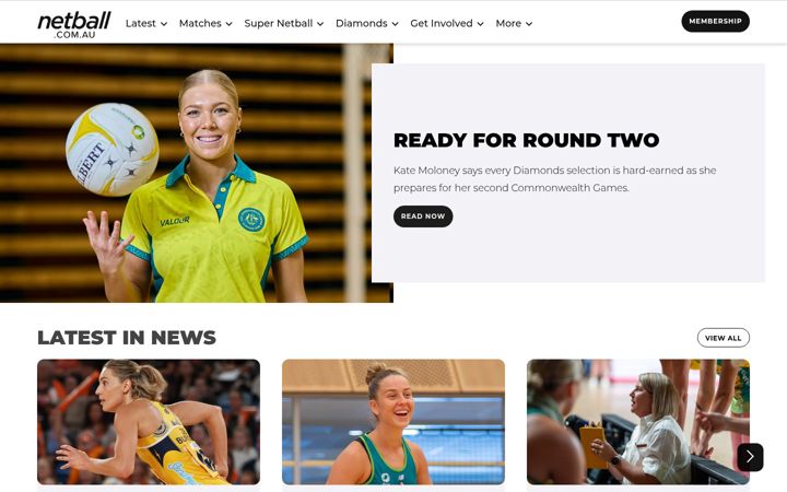 Skærmbillede af netball.com.au