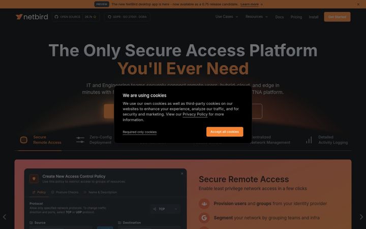 Snimka zaslona za netbird.io