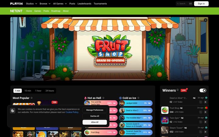 Screenshot ta' netent.com