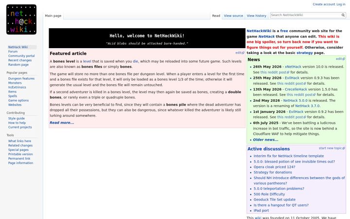 Screenshot ta' nethackwiki.com
