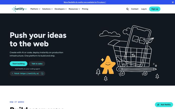 Snímek obrazovky netlify.com