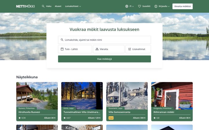 Screenshot of nettimokki.com