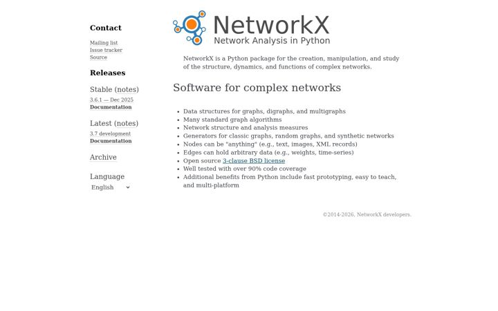 Screenshot of networkx.org