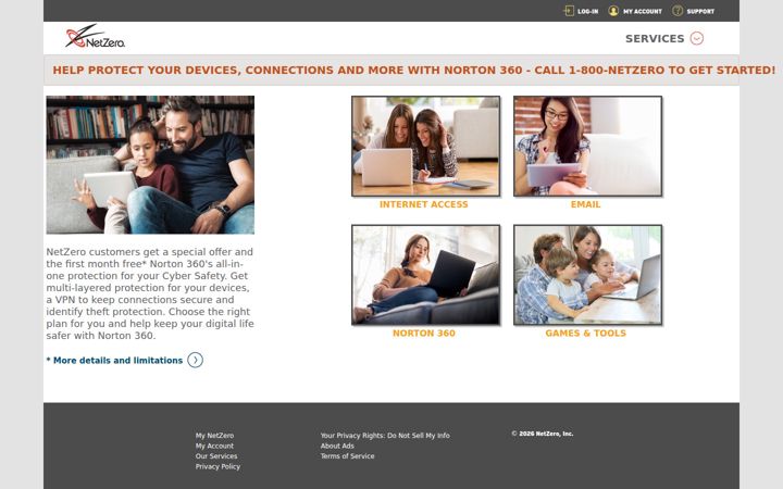 Screenshot von netzero.net
