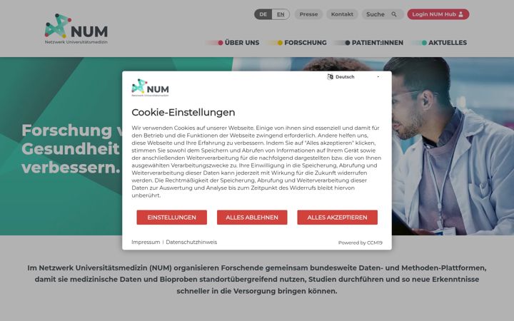 Screenshot of netzwerk-universitaetsmedizin.de