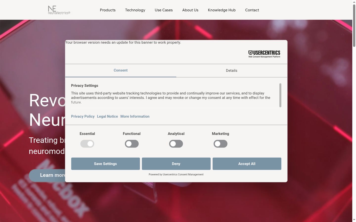 Screenshot des Einwilligungsbanners vor jeglicher Interaktion