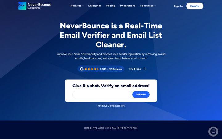 Screenshot of neverbounce.com