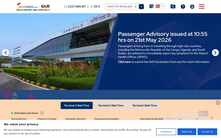 Screenshot of newdelhiairport.in