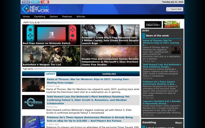 Screenshot von newgamenetwork.com