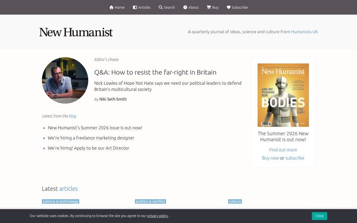 Screenshot ta' newhumanist.org.uk