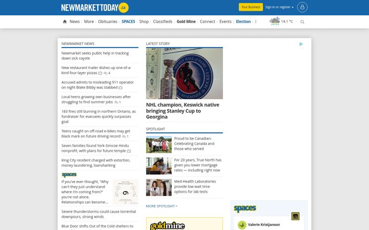 Screenshot of newmarkettoday.ca