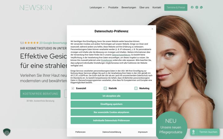 Skjámynd af newskin-muenchen.de