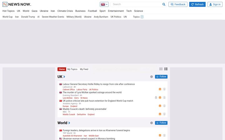 Screenshot ta' newsnow.co.uk