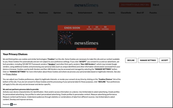 Captură de ecran a newstimes.com