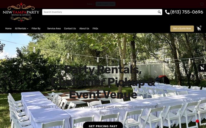 Screenshot of newtampapartyrentals.com