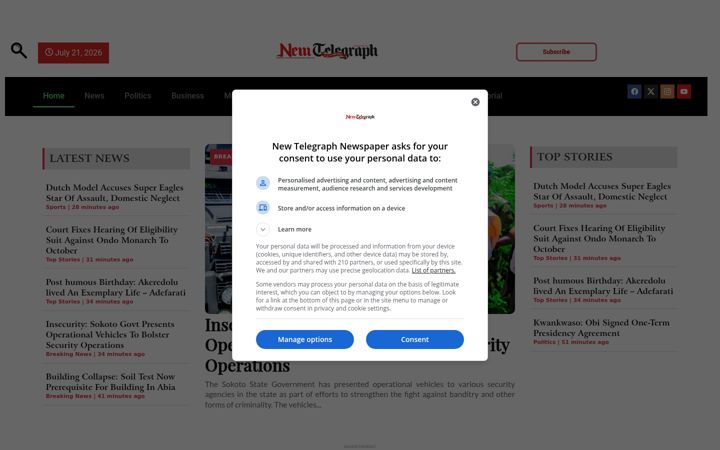 Screenshot of newtelegraphng.com