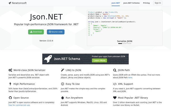 Ekrano kopija newtonsoft.com