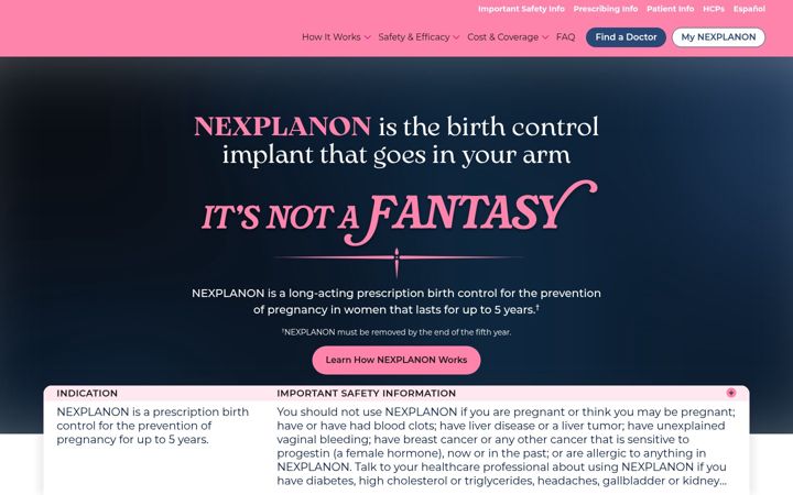 Screenshot of nexplanon.com