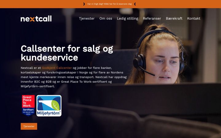 Kuvakaappaus sivustosta nextcall.no